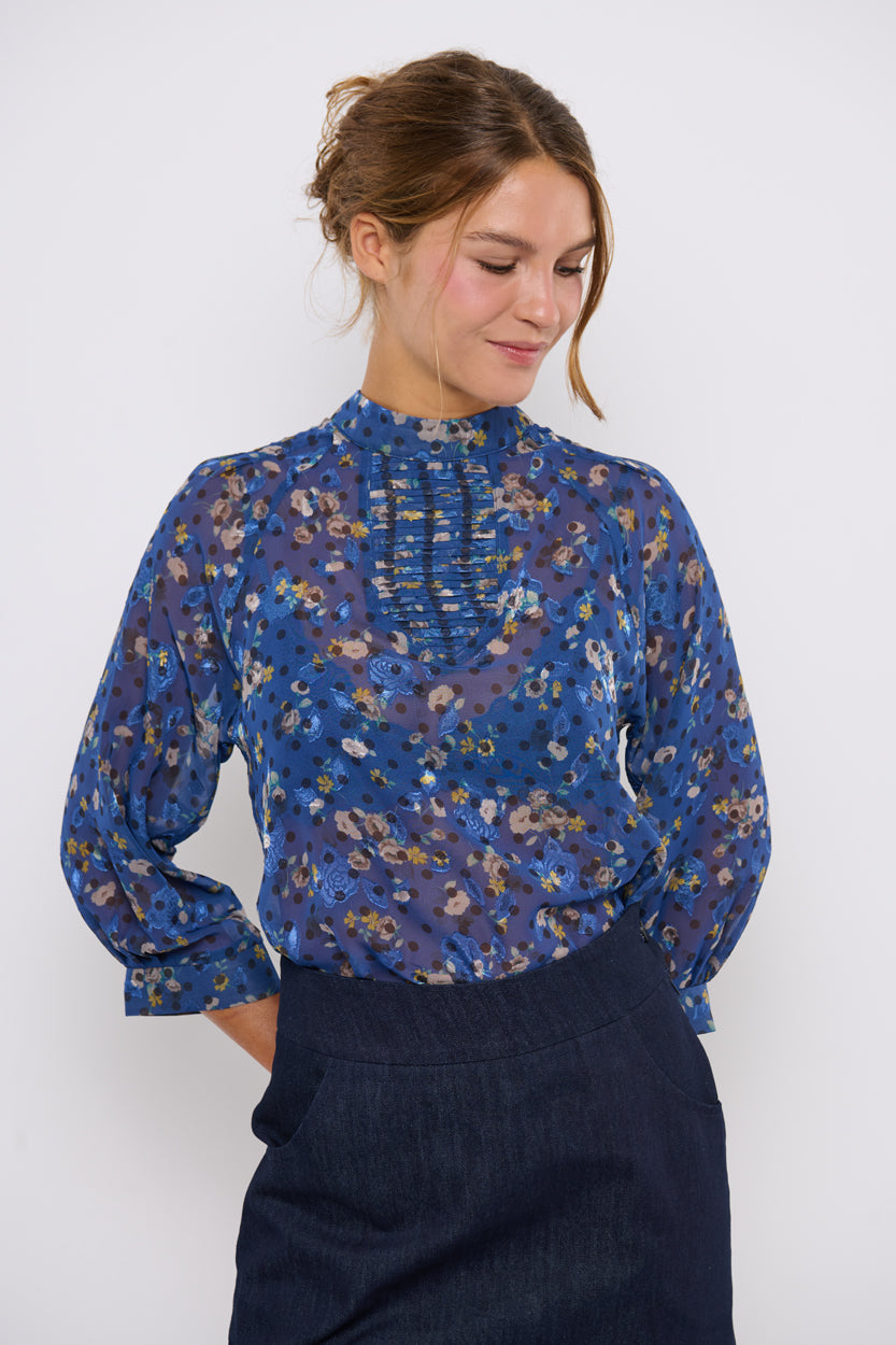 Tolsing Tine Vendeskjorte / Blue Flowers & Dots